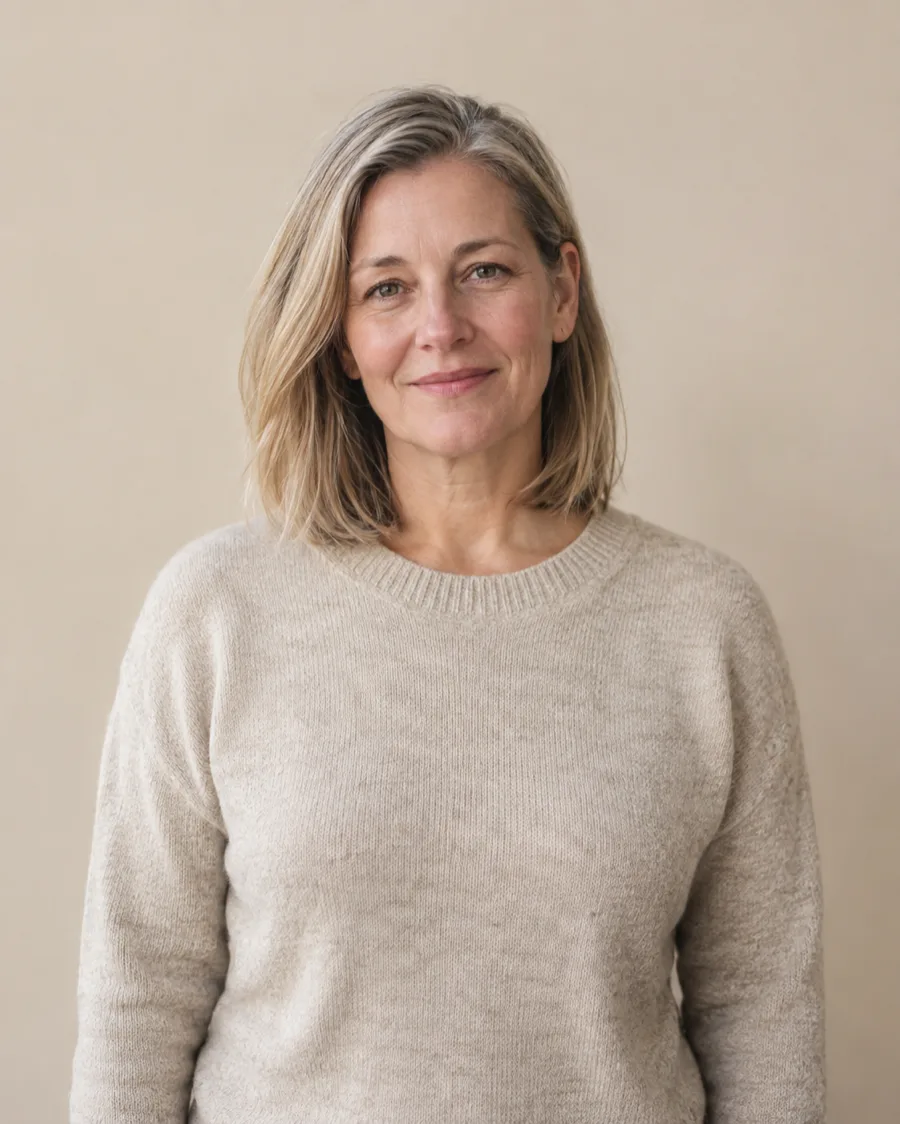 Maren Halden, the studio's founder and nurse practitioner, in an oatmeal knit.